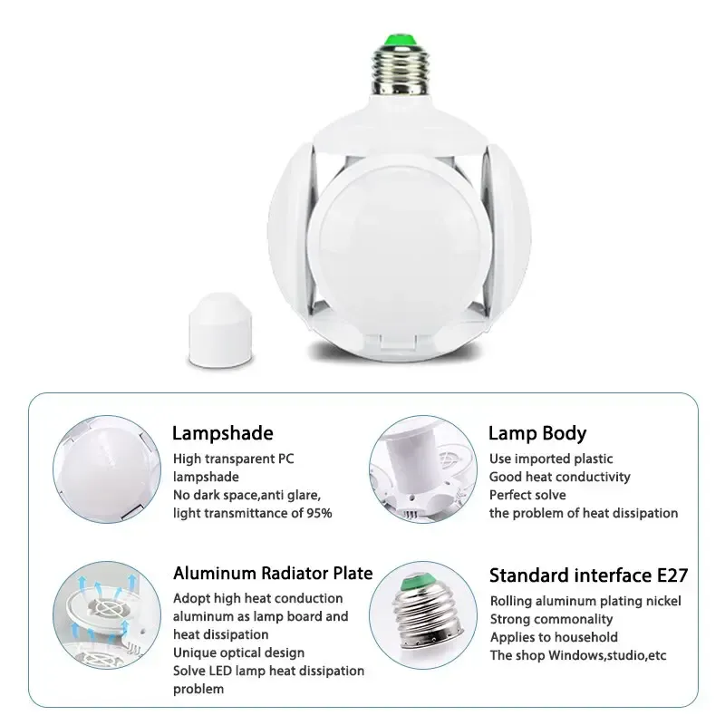 Лампочка люстра світлодіодна розкладна Football UFO Lamp E27 LED лампа для дому на 40 Вт живлення 220В Біла