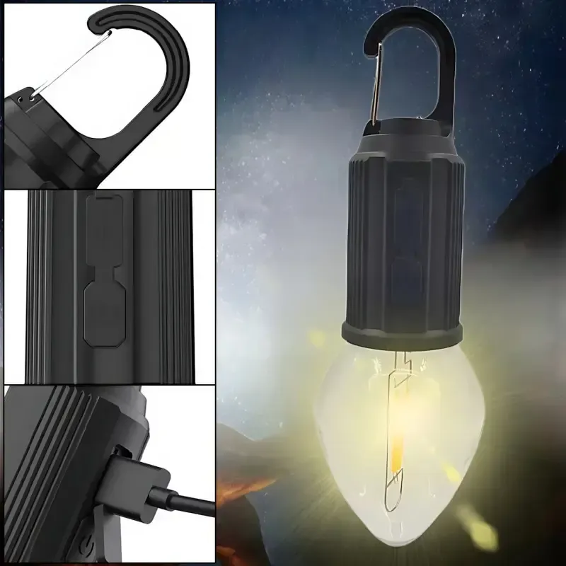 Лампочка з акумулятором + карабін, від USB, BL HK-169B / Підвісна LED лампочка / Ліхтар для кемпінгу