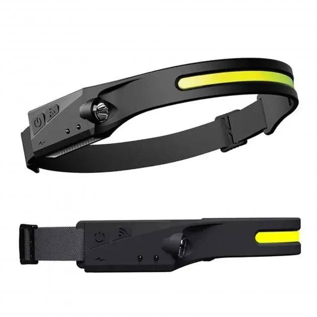 Легкий налобний ліхтар LED+COB з датчиком руху та червоним світлом (чорний)