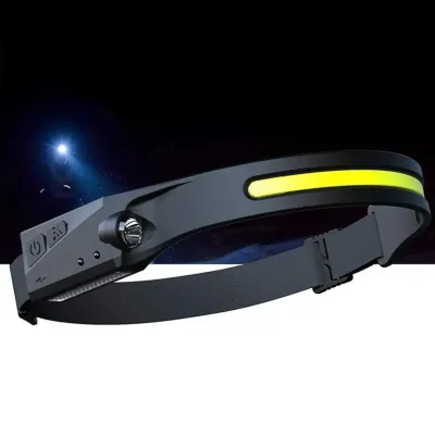 Легкий налобний ліхтар LED+COB з датчиком руху та червоним світлом (чорний)