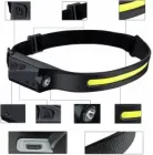 Легкий налобний ліхтар LED+COB з датчиком руху та червоним світлом (чорний)