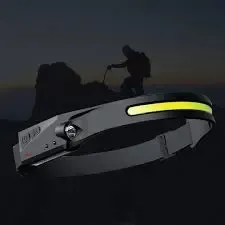 Легкий налобний ліхтар LED+COB з датчиком руху та червоним світлом (чорний)