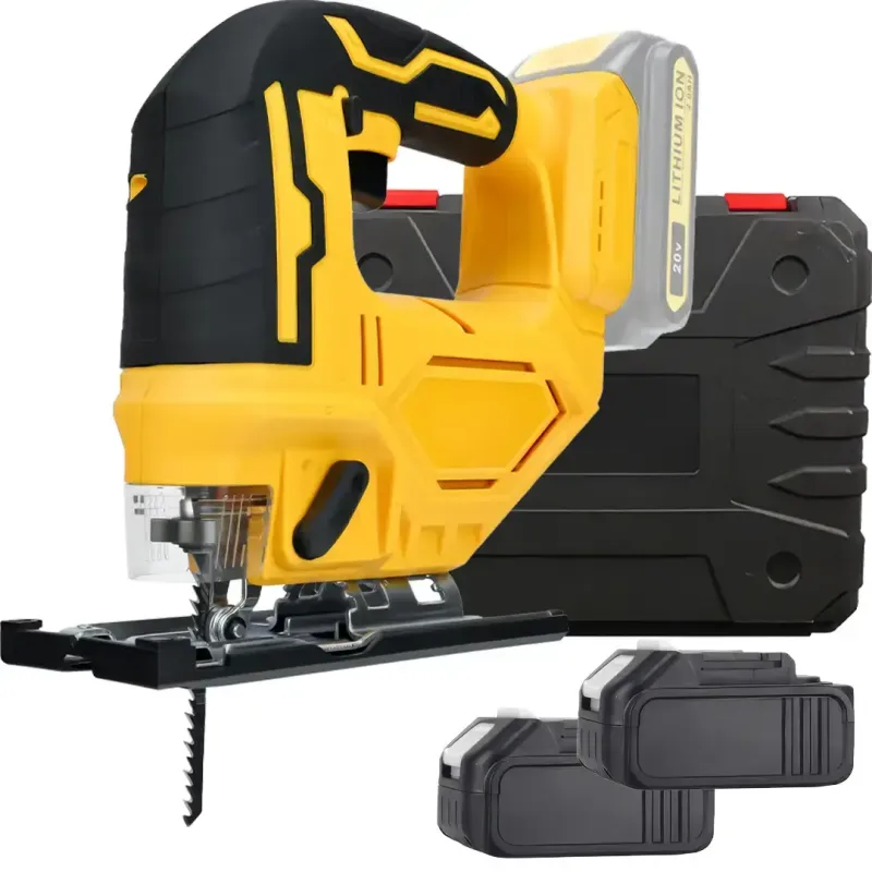 Лобзик з 2 акумуляторами 20V з LED підсвічуванням та нахилом 0-45° у пластиковому кейсі Жовтий