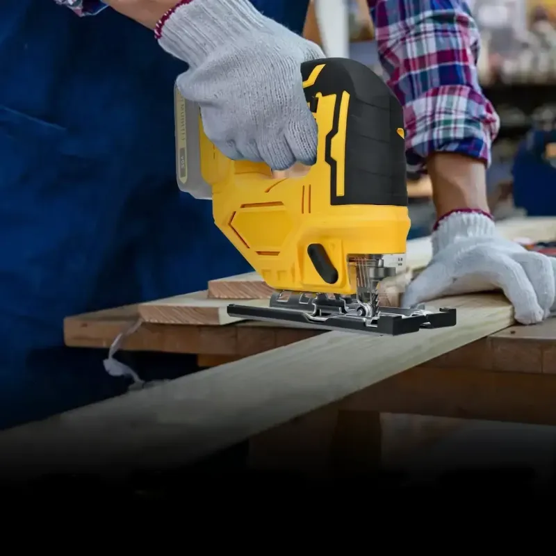 Лобзик з 2 акумуляторами 20V з LED підсвічуванням та нахилом 0-45° у пластиковому кейсі Жовтий