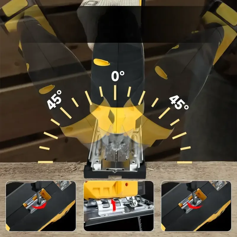 Лобзик з 2 акумуляторами 20V з LED підсвічуванням та нахилом 0-45° у пластиковому кейсі Жовтий