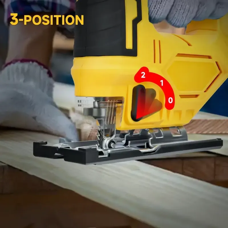 Лобзик з 2 акумуляторами 20V з LED підсвічуванням та нахилом 0-45° у пластиковому кейсі Жовтий