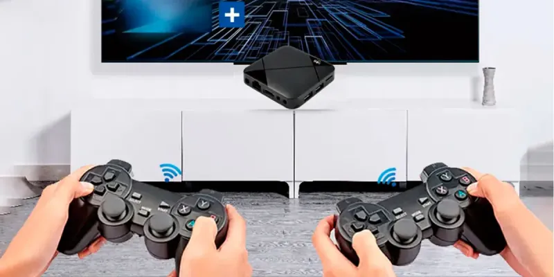 Ігрова ТВ-приставка M8 mini 4K на Android TV із вбудованим емулятором ретро-ігор та джойстиками