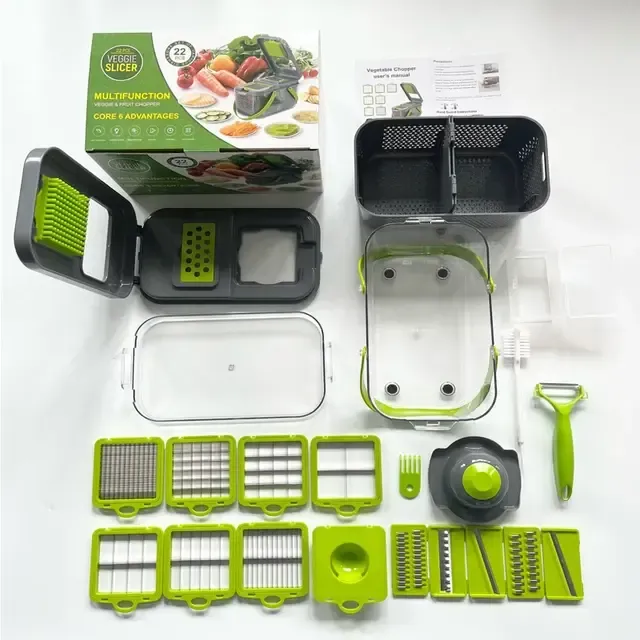 Багатофункціональна овочерізка 22 в 1 із друшляком, кошиком і контейнером, швидкісним подрібнювачем для їжі