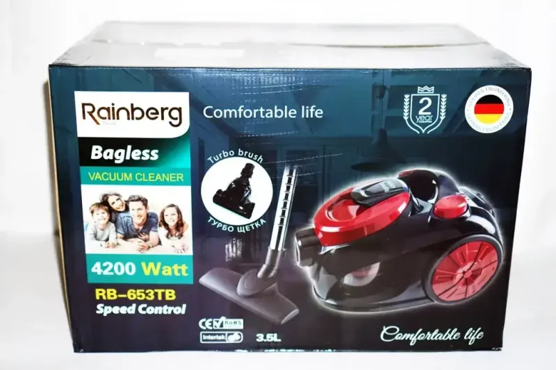 Потужний контейнерний пилосос із турбощіткою Rainberg RB-653 TB 4200W. Колбовий пилосос без мішка для квартири