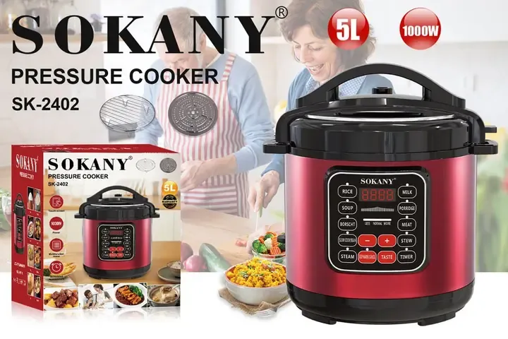 Мультиварка електрична на 5 л потужністю 1000 Вт. Sokany SK-2402 Червона Скороварка на 10 програм