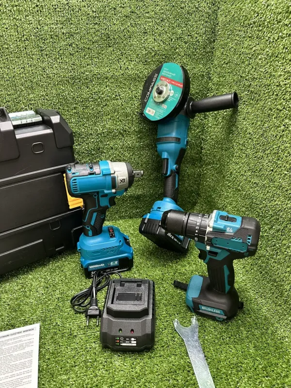 Набір 3в1 акумуляторних інструментів у кейсі: болгарка/шуруповерт/гайковерт