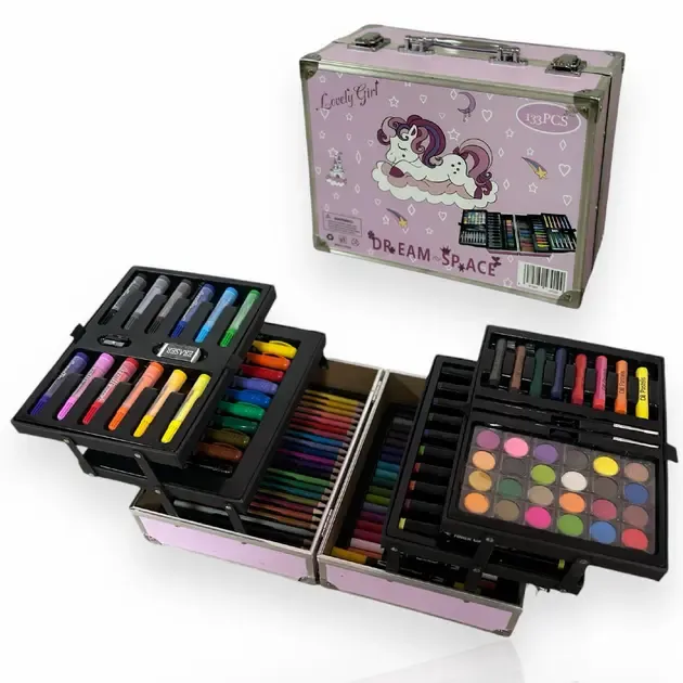 Набір для малювання  133 предметів, дитячий набір для творчості у валізі