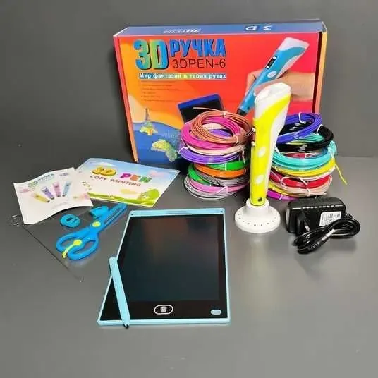 Набір для творчості 3D 3D ручка Pen-6 c LCD дисплеєм + графічний планшет + трафарети + 100 м пластику в комплекті