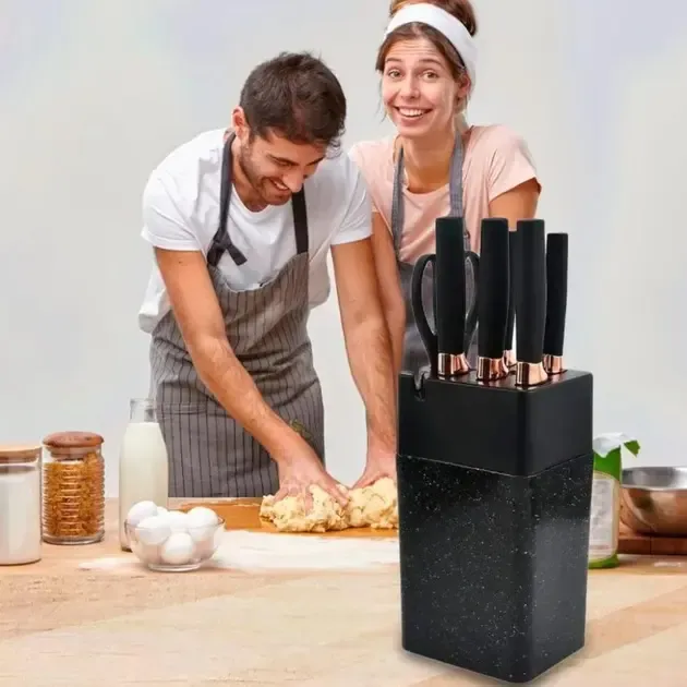 Набір кухонних ножів на підставці Knife Set 7 предметів із нержавіючої сталі