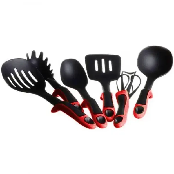 Набір кухонного приладдя ЧЕРВОНИЙ KITCHEN TOOLS, 7 предметів Кухонний набір з підставкою