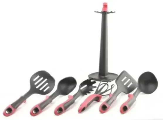 Набір кухонного приладдя ЧЕРВОНИЙ KITCHEN TOOLS, 7 предметів Кухонний набір з підставкою