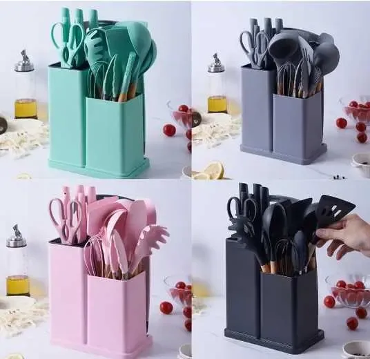 Набір кухонного приладдя 19 предметів з подвійною підставкою дошкою набором ножів  ZP-0102