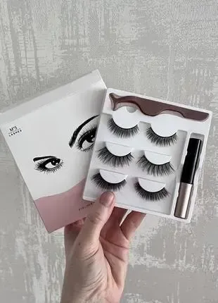 Набір накладні магнітні вії+підводка+пінцет Magnetic lashes 3 пари  магнітів