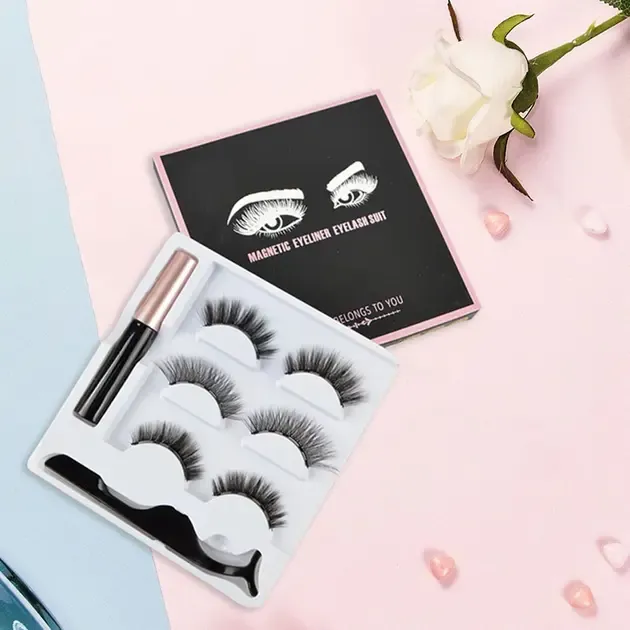 Набір накладні магнітні вії+підводка+пінцет Magnetic lashes 3 пари  магнітів