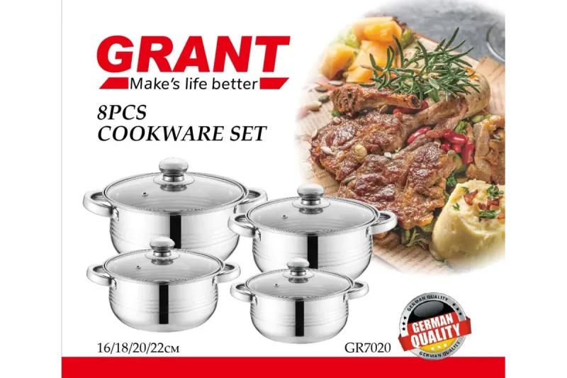 Набір посуду Unique UN-7020 8 предметів / Каструлі з нержавіючої сталі / Скромні термостійкі кришки