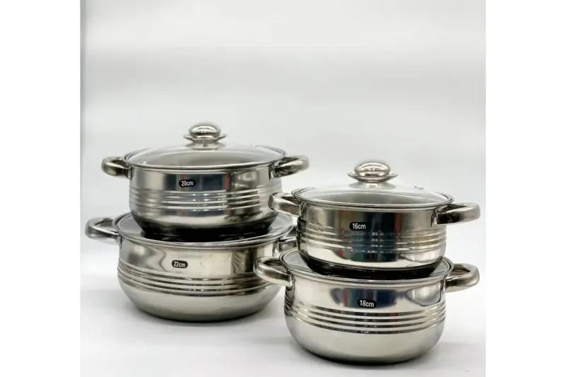 Набір посуду Unique UN-7020 8 предметів / Каструлі з нержавіючої сталі / Скромні термостійкі кришки