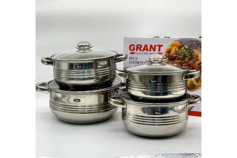 Набір посуду Unique UN-7020 8 предметів / Каструлі з нержавіючої сталі / Скромні термостійкі кришки