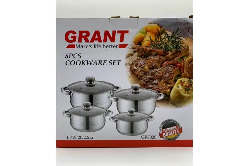 Набір посуду Unique UN-7020 8 предметів / Каструлі з нержавіючої сталі / Скромні термостійкі кришки