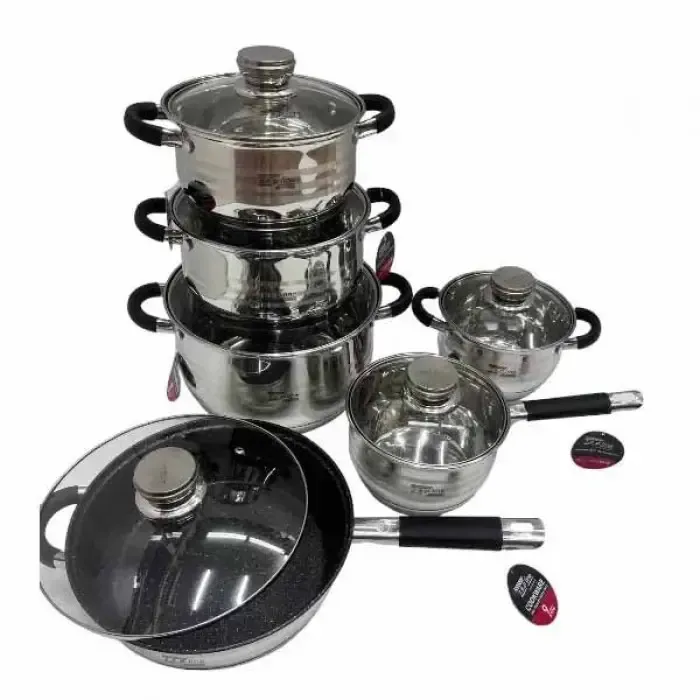 червоний Набір посуду Zepline ZP-115 із нержавіючої сталі на 12 предметів