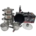 червоний Набір посуду Zepline ZP-115 із нержавіючої сталі на 12 предметів