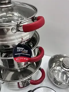 червоний Набір посуду Zepline ZP-115 із нержавіючої сталі на 12 предметів