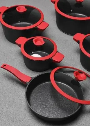Набір із 4 каструль та сковорідки зі скляними кришками та антипригарним покриттям XW-10 Набір із 10 предметів