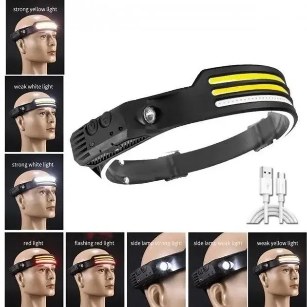 Налобний ліхтар COBA CB-689-3 акумуляторний з датчиком руху та червоним світлом