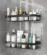 Настінна дворівнева полиця металева, що самоклеїться для ванної кімнати, душової.