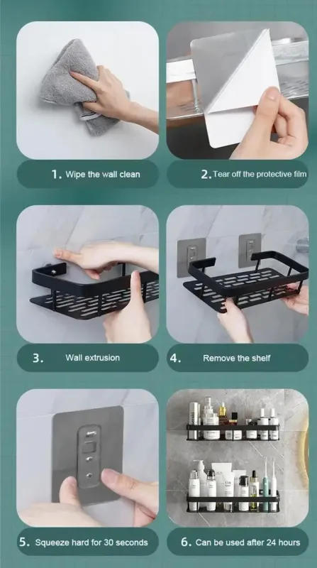 Настінна дворівнева полиця металева, що самоклеїться для ванної кімнати, душової.
