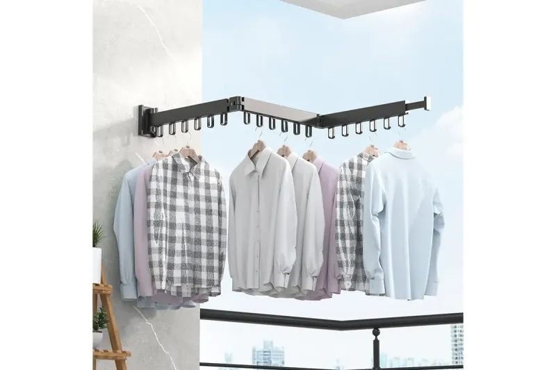 Вішалка настінна сушарка для одягу з алюмінієвого сплаву для балкона, 3 секції SKLM-2 ((101+23)*10*6.5)