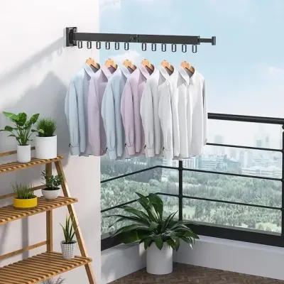 Вішалка настінна сушарка для одягу з алюмінієвого сплаву для балкона, 3 секції SKLM-2 ((101+23)*10*6.5)