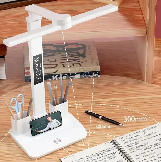 Настільна LED лампа VHG 801S акумуляторна з годинником 6W 800lm 3000-6000K