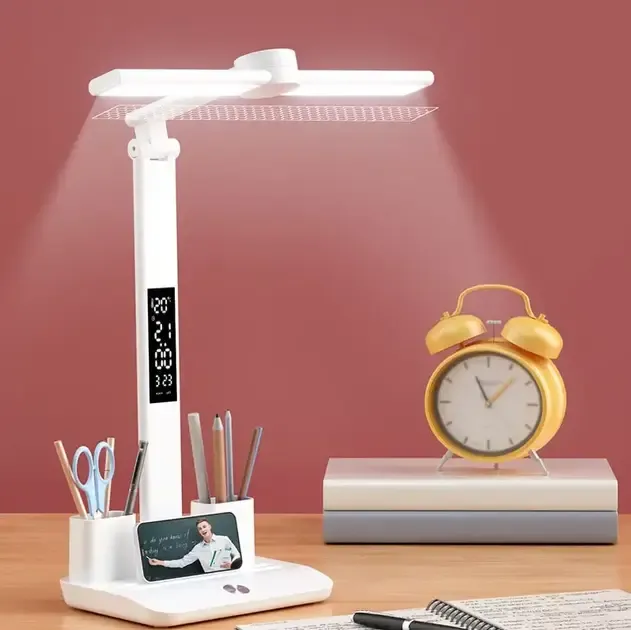 Настільна LED лампа VHG 801S акумуляторна з годинником 6W 800lm 3000-6000K