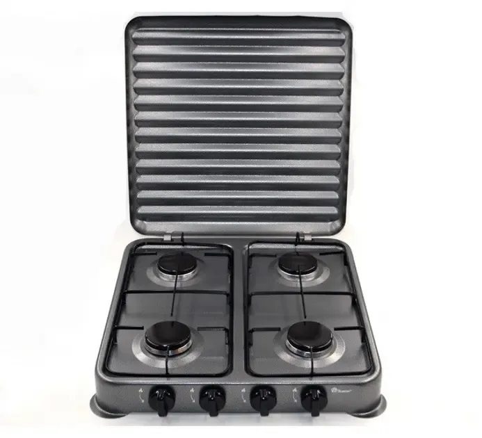 Настільна газова плита, плита на 4 конфорки domotec MS6604, чорний