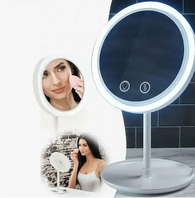 Настільне косметичне дзеркало з LED підсвічуванням та вентилятором Beauty Breeze Mirror