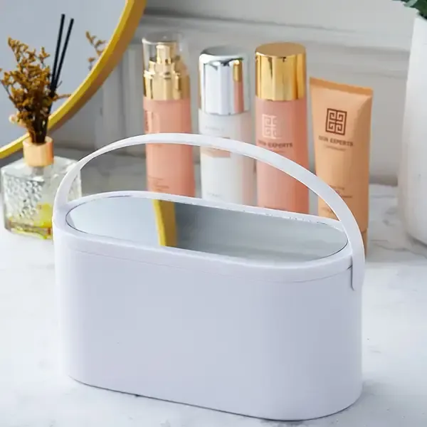 Органайзер кошик бокс ємність настільна для косметики із дзеркалом підсвічуванням від USB