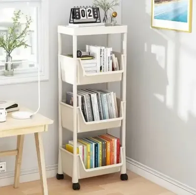 Пластикова етажерка на коліщатках полиця для зберігання книг, документів, журналів, дитячих іграшок, посуду