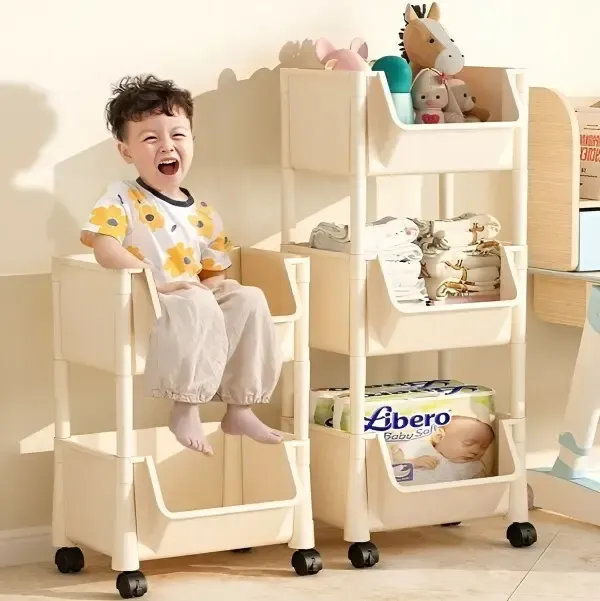 Пластикова етажерка на коліщатках полиця для зберігання книг, документів, журналів, дитячих іграшок, посуду