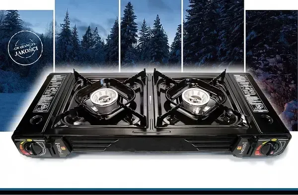 Плита газова туристична на 2 конфорки Alpen Camping Texas чорна