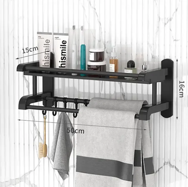 Полиця для ванної кімнати з вішалкою для рушників SKLM-9 40см