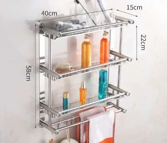 Полиця для ванної кімнати SKLM-7, нержавіюча 3 яруси