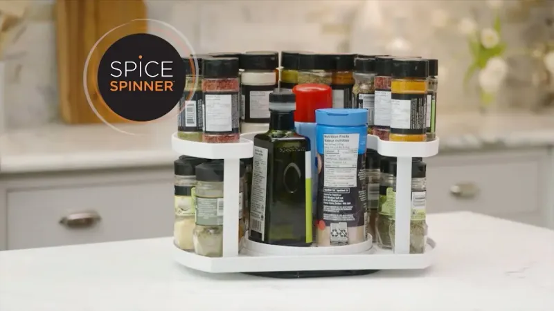 Полиця органайзер для спецій Spice Spinner Білий місткий дворівневий тримач для зберігання ємностей і баночок