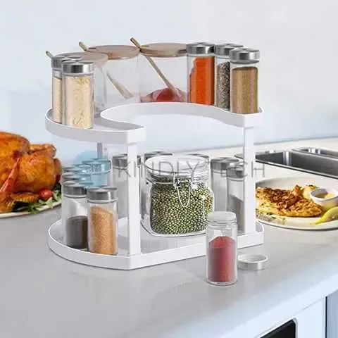 Полиця органайзер для спецій Spice Spinner Білий місткий дворівневий тримач для зберігання ємностей і баночок