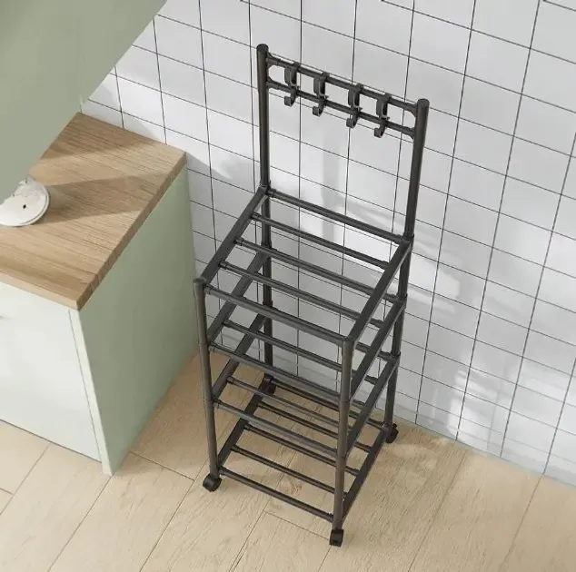 Полиця стелаж на коліщатках пересувна 4 рівні на коліщатках для зберігання кухонного приладдя побутової техніки посуду