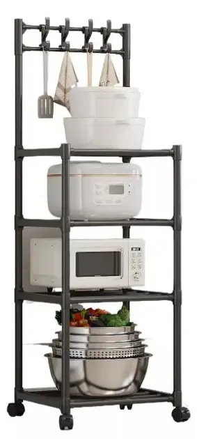 Полиця стелаж на коліщатках пересувна 4 рівні на коліщатках для зберігання кухонного приладдя побутової техніки посуду
